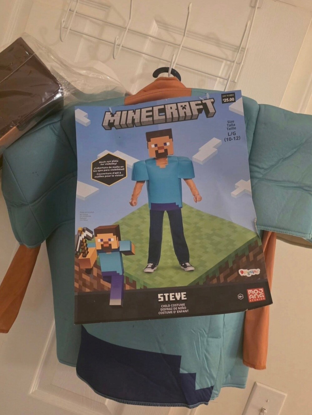 NWT Minecraft Steve Deluxe Costume Top & Mask Set Kids Size 10/12